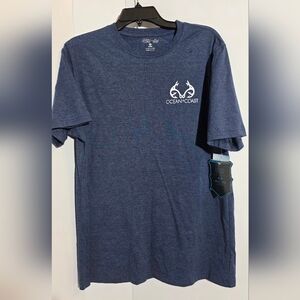 $34 Ocean + Coast fishing shirt M navy blue short sleeve swordfish logo